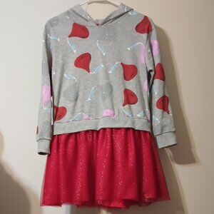 NWOT~ Hershey's Kisses Gray, Red, & Pink Girls' Hoodie Dress (Size: Large 10-12)